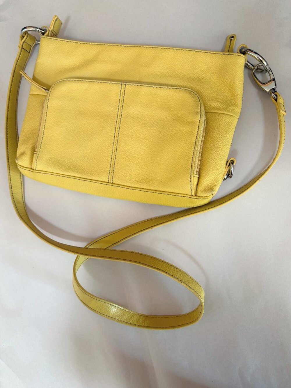 Tignanello Vintage Pebbled Leather Crossbody Bag Organizer Purse Yellow